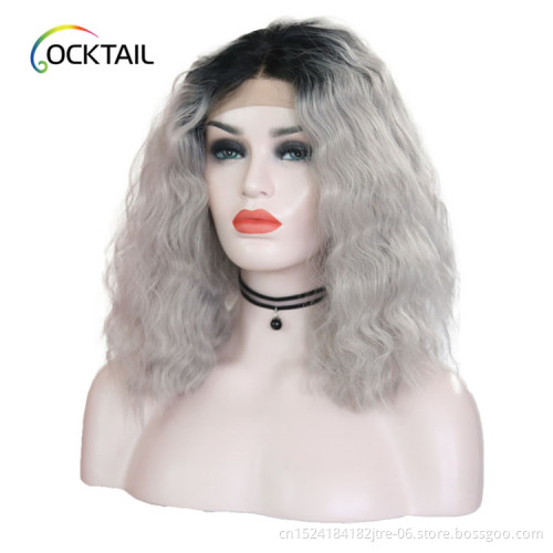 Hot selling grey color synthetic lace front wig, T1B/grey ombre color balayage synthetic wig